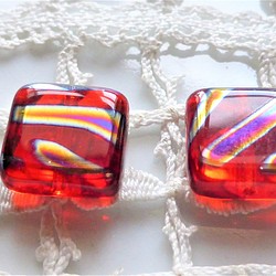 赤とライン　チェコビーズCzech Glass Beads２個 1枚目の画像