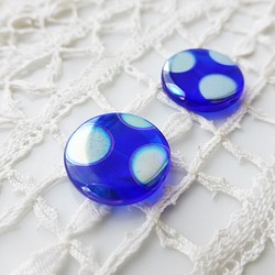 チェコビーズCzech Glass Beads丸青ドット2個 1枚目の画像
