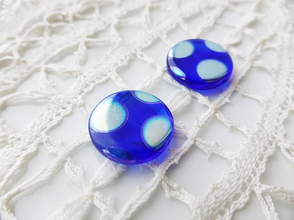 チェコビーズCzech Glass Beads丸青ドット2個 1枚目の画像