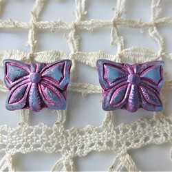 蝴蝶淡藍色粉紅色捷克珠子2顆捷克玻璃珠 第1張的照片