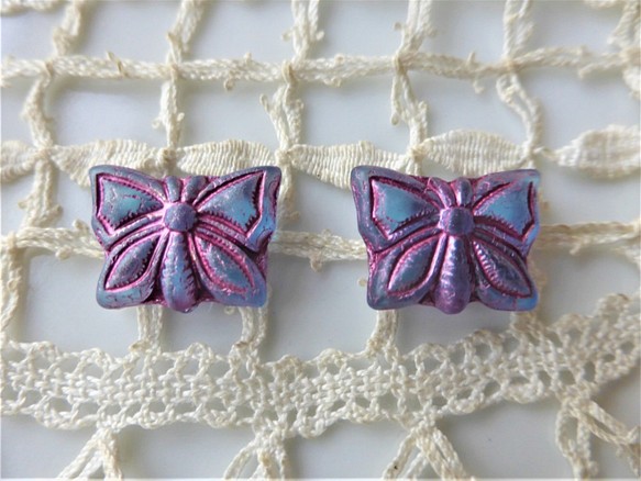 蝴蝶淡藍色粉紅色捷克珠子2顆捷克玻璃珠 第1張的照片