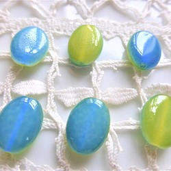 チェコビーズCzech Glass Beads楕円黄青６個 1枚目の画像