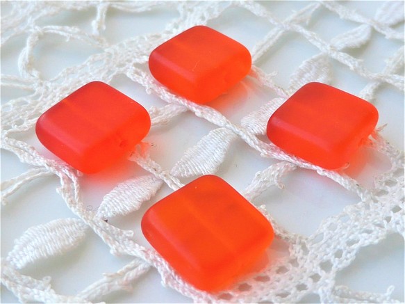 捷克珠捷克玻璃珠方形亞光橙色4 第1張的照片