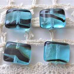海と墨　チェコビーズCzech Glass Beads４個 1枚目の画像