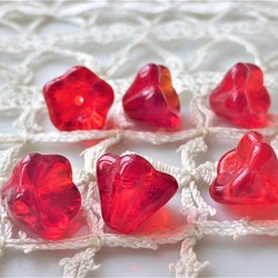 花透明紅色捷克玻璃珠x10 第1張的照片