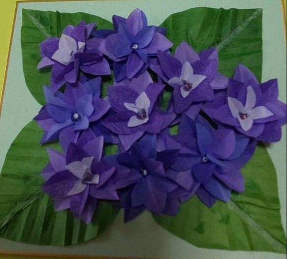 和紙の折り紙フラワー(紫陽花ムラサキ) 1枚目の画像