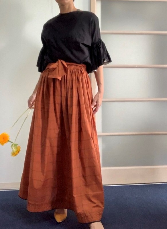 [SALE] 純棉真絲百褶裙橙色 第1張的照片