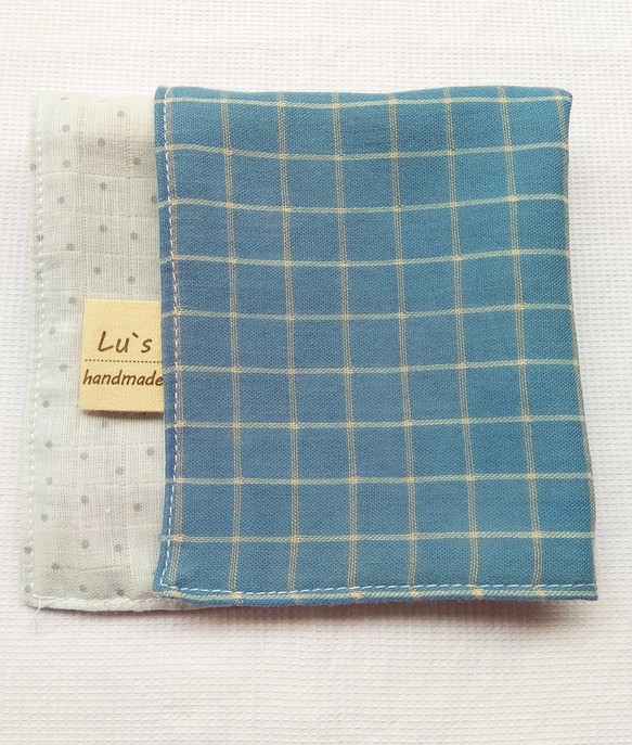 Lu's handmade//格紋 點點紋 雙層棉紗布料 手帕 手工純棉手帕 二重紗手帕 第1張的照片