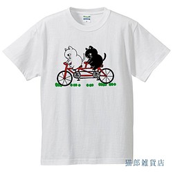 猫Ｔシャツ　猫郎雑貨店　２匹乗り自転車の猫郎　150～ＸL 1枚目の画像