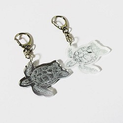 時尚的 Honu（海龜）鑰匙鏈 ☆ 2 種銀色可供選擇 !! 沖繩 ☆ 真實 第1張的照片