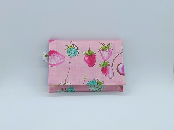 ♪再販♪ふた付きポケットティッシュケース♪手描きフルーツ♪ピンク 1枚目の画像