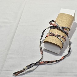 レザー　× 着物リボン　long 3way ヘアピアス　ポニーフック　着物リメイク　日本製 ベージュ 1枚目の画像