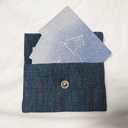 Kimono card case 着物　リメイク　カードケース　名刺入れ　日本製　ネイビー　ウール　縦波 1枚目の画像