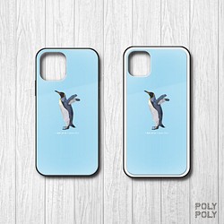 【強化ガラス】ペンギン【スカイブルー】ポリゴン iPhoneケース 1枚目の画像