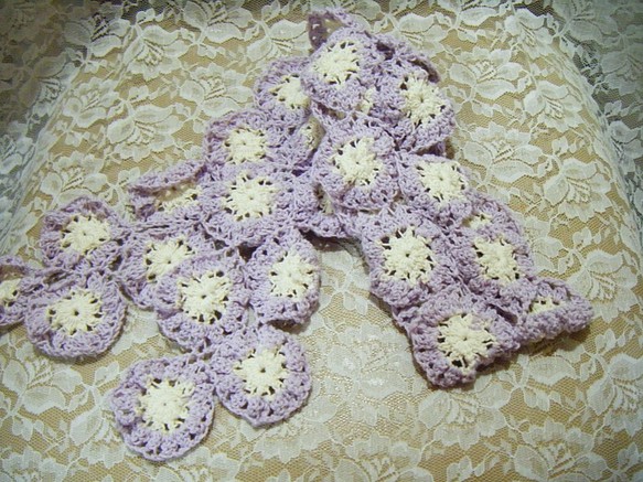 ストール 春のお花模様 手編み コットン 1枚目の画像