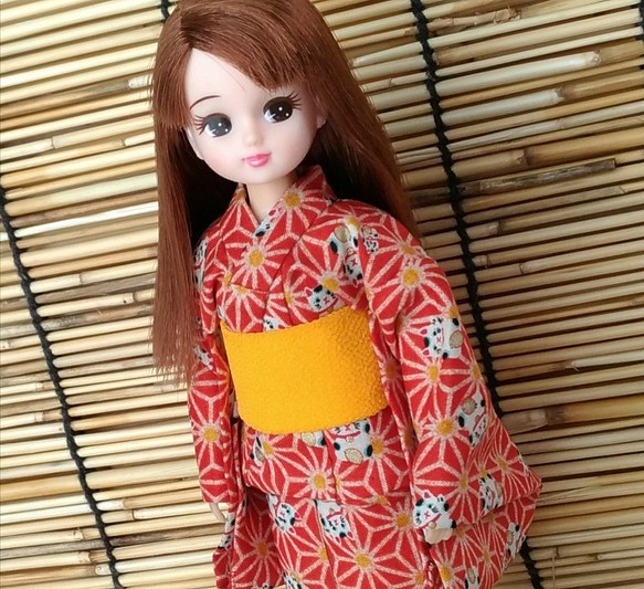 ❤「麻の葉招き猫…朱色」22cmドール浴衣 おもちゃ・人形 Doll Kimono ...