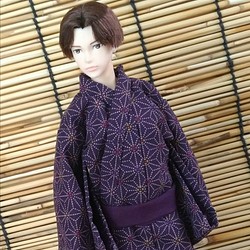 「彩り麻葉…紫」28cm男子ドール浴衣 1枚目の画像