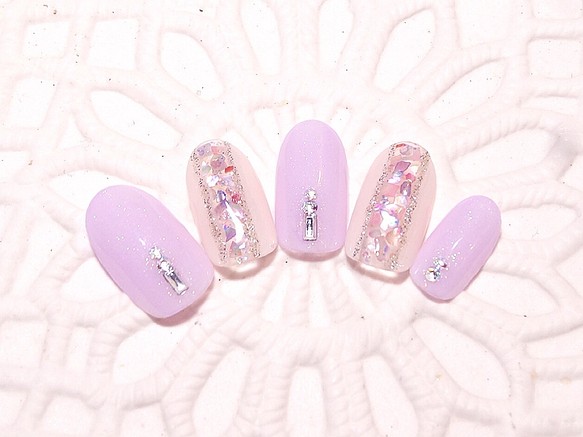 パープルシェルネイルデザイン ネイルチップ ネイルシール Merci Nail 通販 Creema クリーマ ハンドメイド 手作り クラフト作品の販売サイト