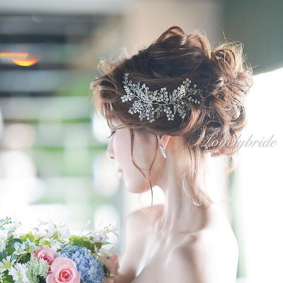 花 パール 小枝 ビジュー ヘアー ヘアアクセサリー 髪飾り ヘッドドレス ヘッドアクセ ウェディング 結婚式