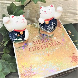 クリスマス　猫　プレゼント【肉球マドレーヌと招き猫セット・ゴールド】 1枚目の画像
