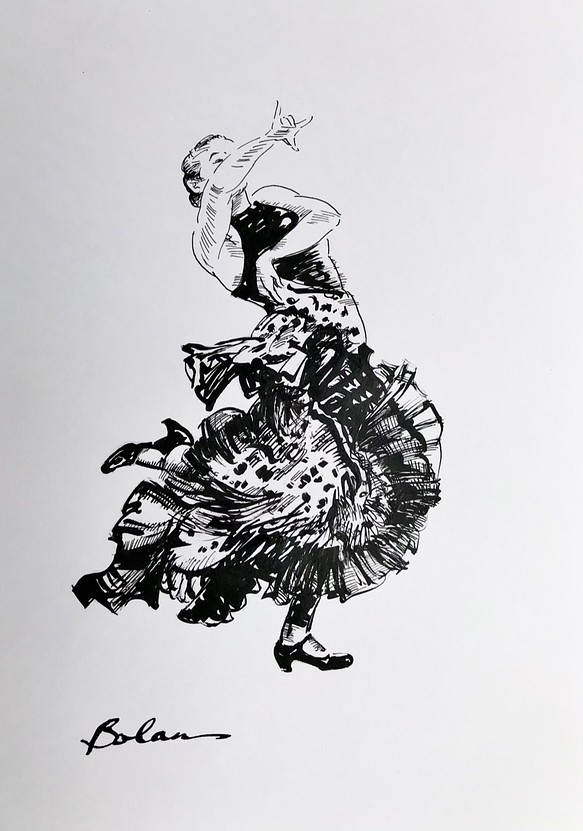 Flamenco ８ アート 原画 絵画 インク フラメンコ ダンサー イラスト Studio Ahchoo 通販 Creema クリーマ ハンドメイド 手作り クラフト作品の販売サイト