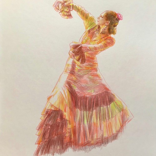お取り寄せ Flamenco１ B アート 原画 絵画 パステル フラメンコ ダンサー クラッシック クレパス 色鉛筆 ペン Www Comisariatolosandes Com