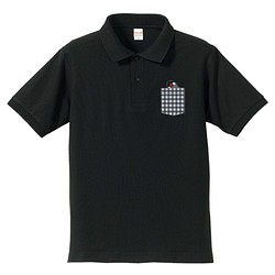 Java Sparrow Polo 衫“Pocket-style Sudden Java Sparrow”黑色黑色格子【定做】 第1張的照片