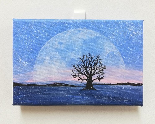 アクリル画 原画「小さな月夜の木」