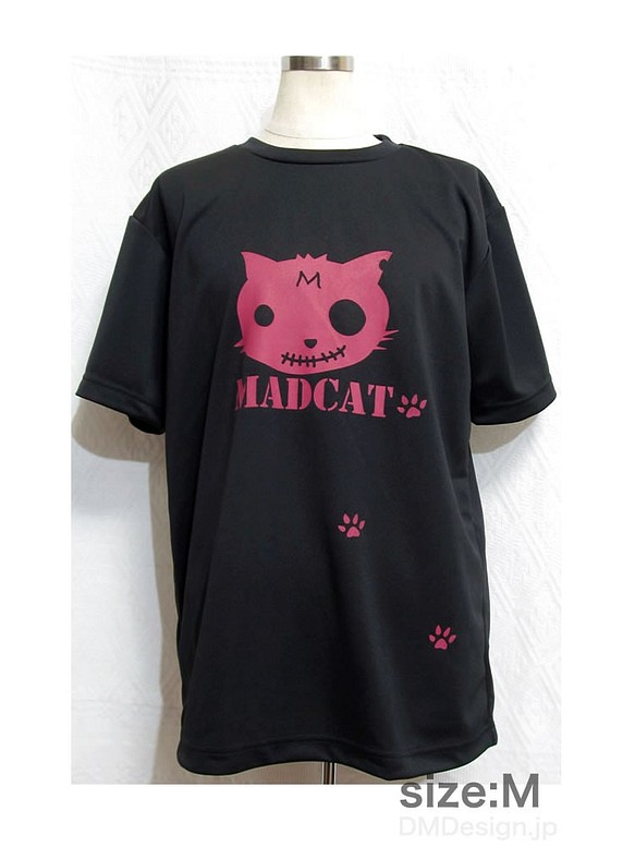(M)オリジナルカラープリントTシャツ「MADCAT」赤猫（1-218）綿100％ 1枚目の画像