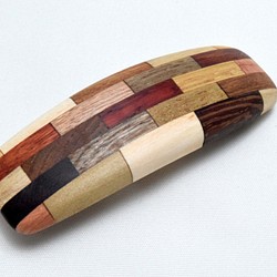【寄木】手作り木製バレッタ　クロムメッキ金具 1枚目の画像