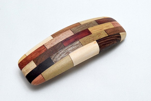 【寄木】手作り木製バレッタ　クロムメッキ金具 1枚目の画像
