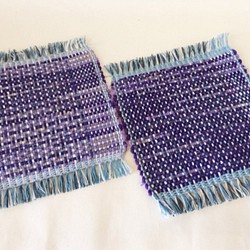 裂き織り　ちょぴり大きめ★濃紫のコースター2枚組（送料込） 1枚目の画像