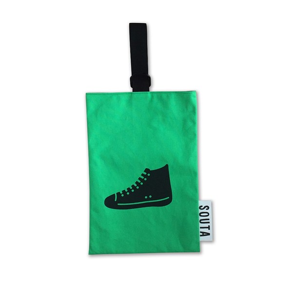【名入れ無料】ネオンカラーのポップなシューズバッグ・グリーン Sサイズ（靴袋） 1枚目の画像