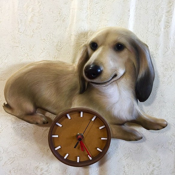ワンちゃん時計 3D リアル立体 オーダー時 ペット時計 似顔絵 愛犬 犬グッズ 壁掛時計 かわいい時計 似顔絵時計 1枚目の画像