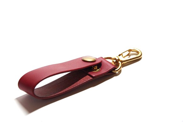 ≪打折belt帶紅色紅色黃銅鈕扣茄子的原裝皮帶環鑰匙扣 第1張的照片