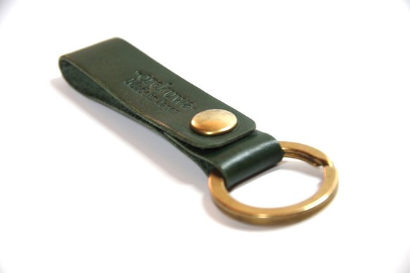 ≪銷售≫原創皮帶環鑰匙扣綠色綠色黃銅鈕扣 第1張的照片