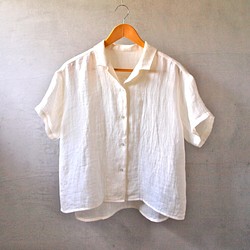 開襟シャツ 二重織りリネン ホワイト 1枚目の画像