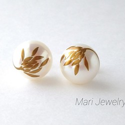 蒔絵パールピアス/螺鈿のドロップピアス /maki-e pearl earrings/raden