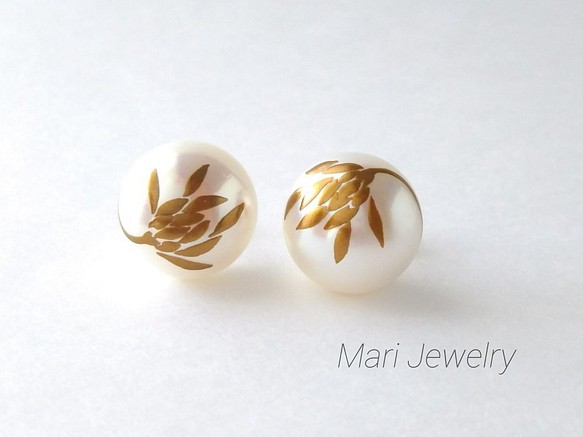 蒔絵パールピアス / 菊の花 / maki-e pearl earrings www.cleanlineapp.com