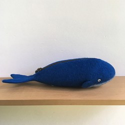 [定做]羊毛氈鯨魚袋（藍色） 第1張的照片