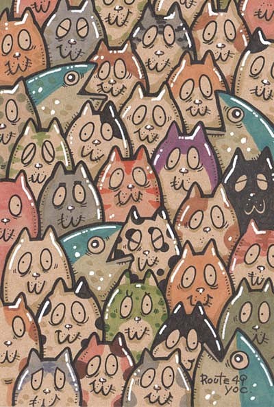 僕らはみんなで生きている　　猫　魚　原画　アート　マーカー 1枚目の画像