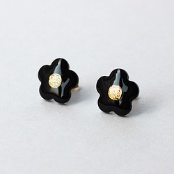 簡約花朵（黑色）耳環/耳環 第1張的照片