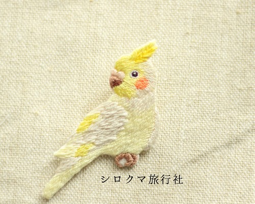 オカメインコの刺繍ブローチ yellow ブローチ さやぽん 通販