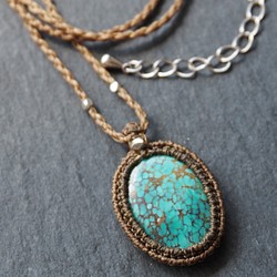 macramé　turquoise　necklace (light) 1枚目の画像