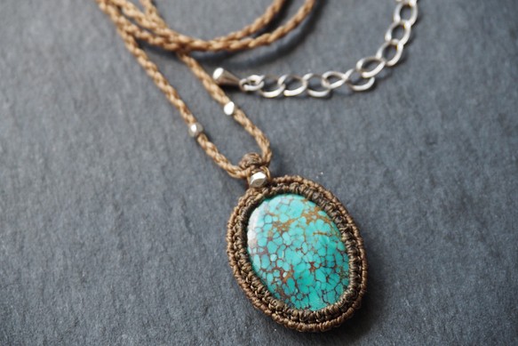 macramé　turquoise　necklace (light) 1枚目の画像