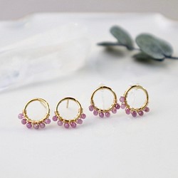 ｛ピアス/イヤリング｝14kgf/half fleur earrings ピンクサファイア(9月誕生石） 1枚目の画像