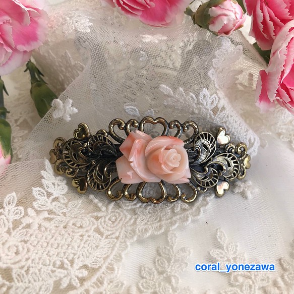 珊瑚バレッタ特別SALE⑶【淡いピンクの薔薇】髪飾り www.disdukcapil