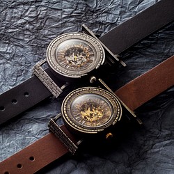 【完売】「機械塔」手作り時計 ベルトカラ―2色／名入れ可　機械式時計 1枚目の画像