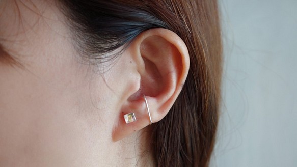 925純銀 個性歐美風 小方片耳骨夾耳環/耳窩(單一只)【日日 hibi jewellery】 第1張的照片
