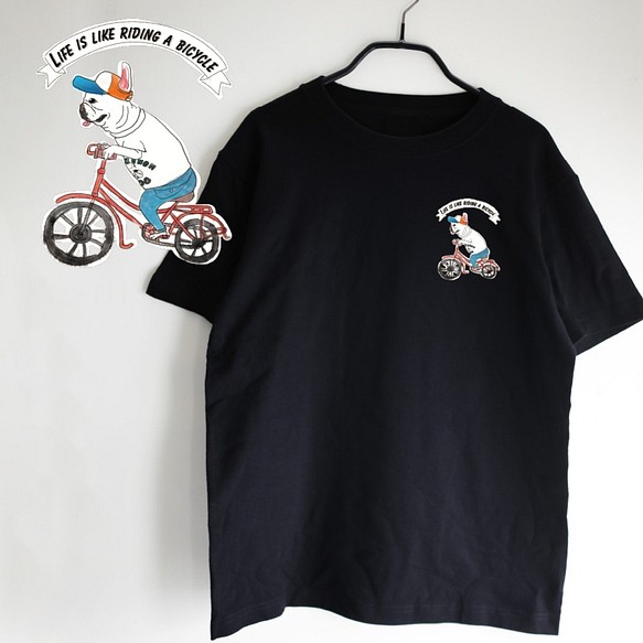 【名前入り】大人サイズ　フレンチブルドッグ　Tシャツ　自転車　お出かけ T　サイクリング　親子コーデ 1枚目の画像